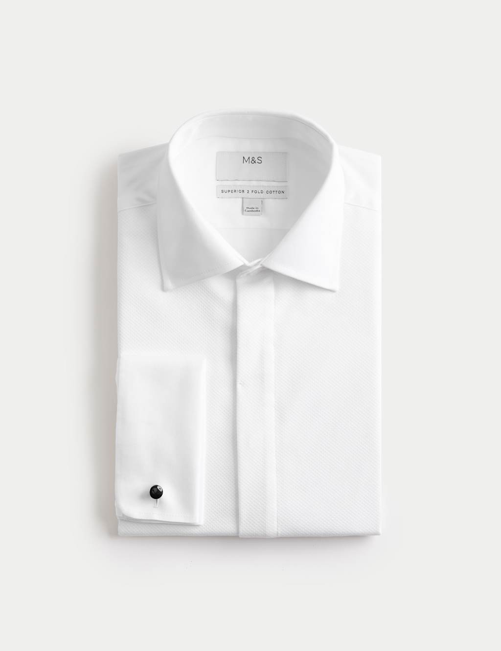 M&S SARTORIAL Slim Fit Luxury Cotton Double Cuffed Dress Shirt White