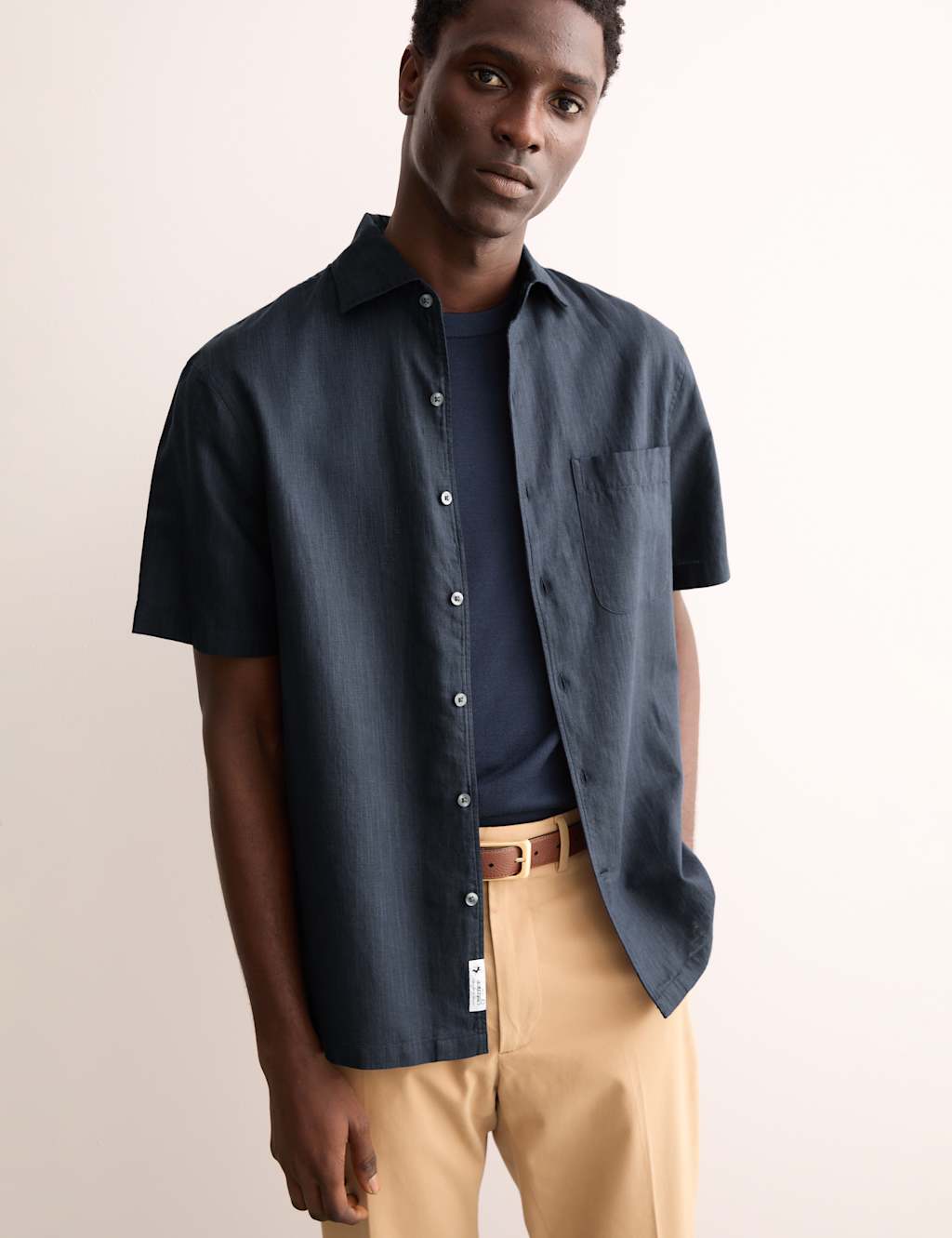 Regular Fit Luxury Linen Cotton Blend Short Sleeve Shirt