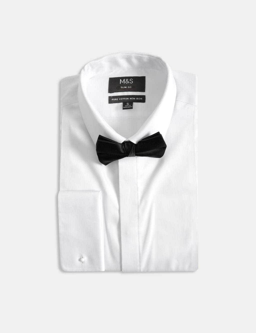 M&S Slim Fit Cotton Dress Shirt with Bow Tie White