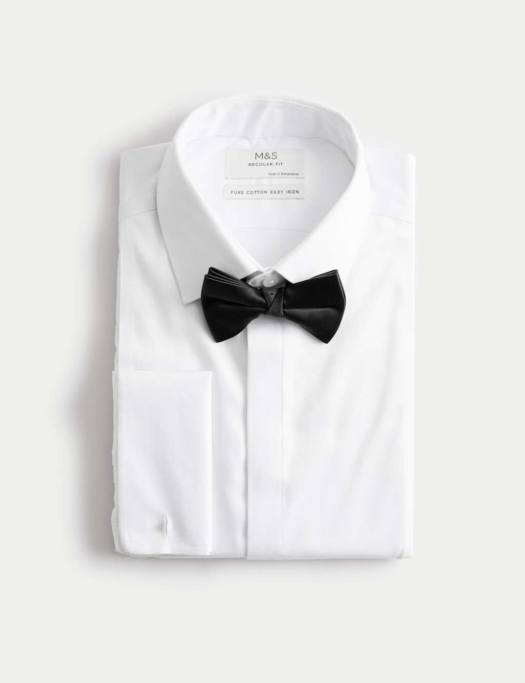 M&S Regular Fit Luxury Cotton Shirt with Bow Tie White