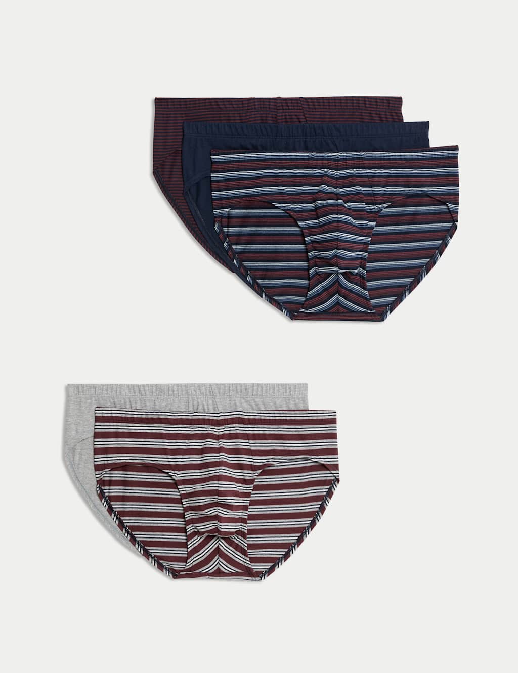 M&S 5pk Pure Cotton Cool & Fresh Striped Slips Burgundy Mix