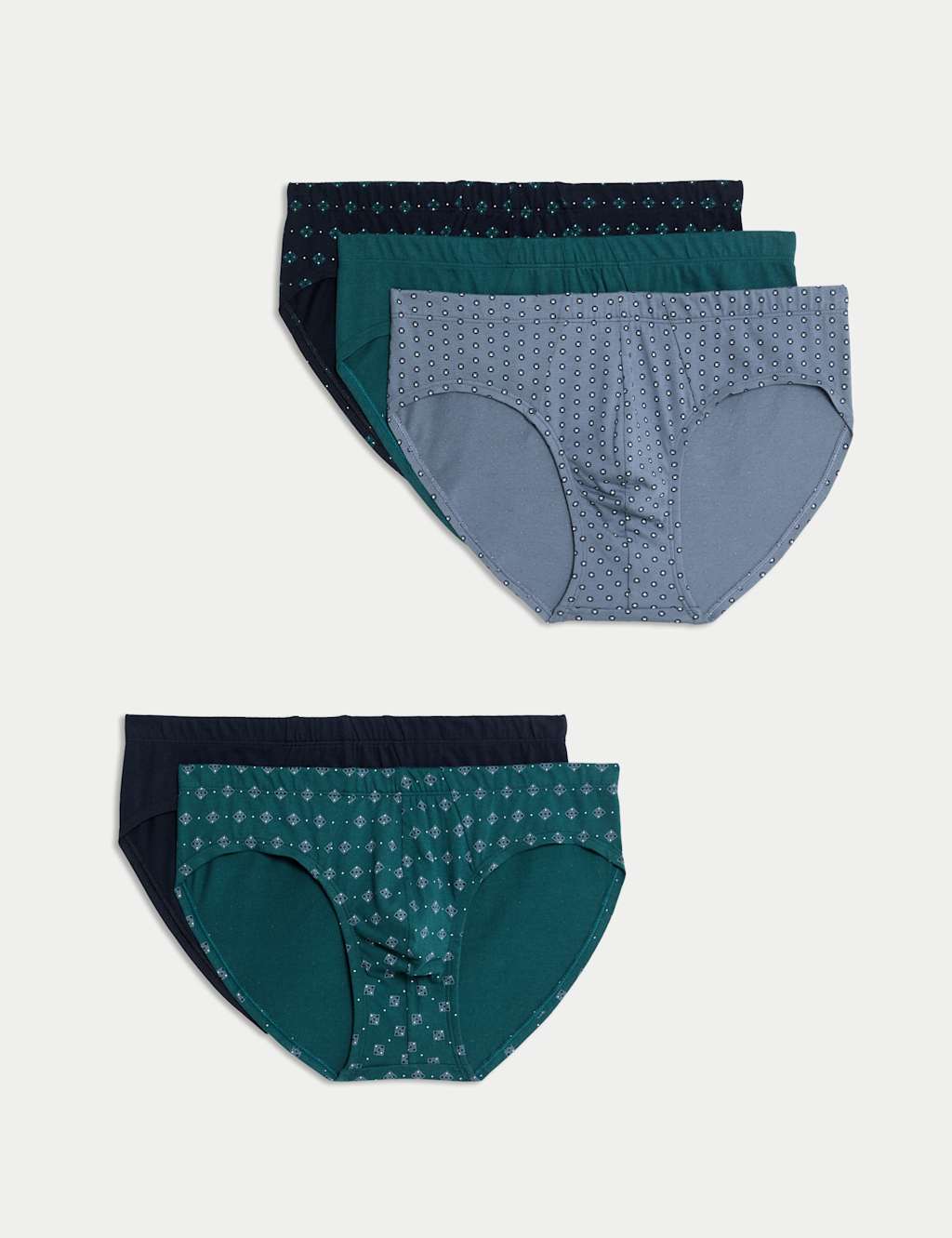 M&S 5pk Pure Cotton Cool & Fresh Pattern Slips Teal Mix