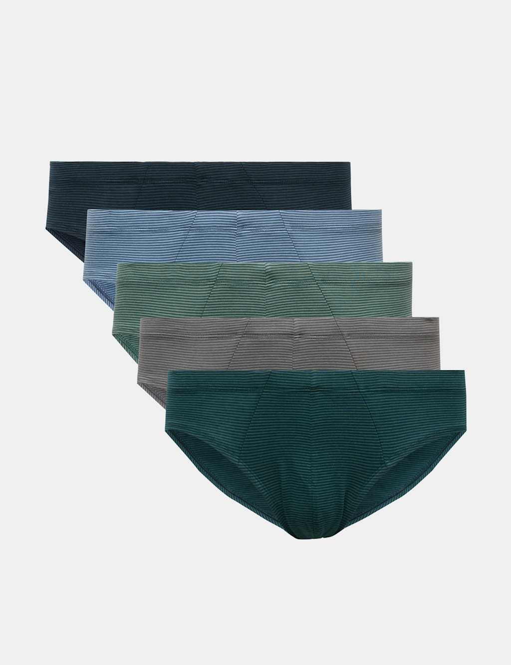 M&S Men's 5 Pack StayNew Pure Cotton Striped Slips - M - Teal Mix