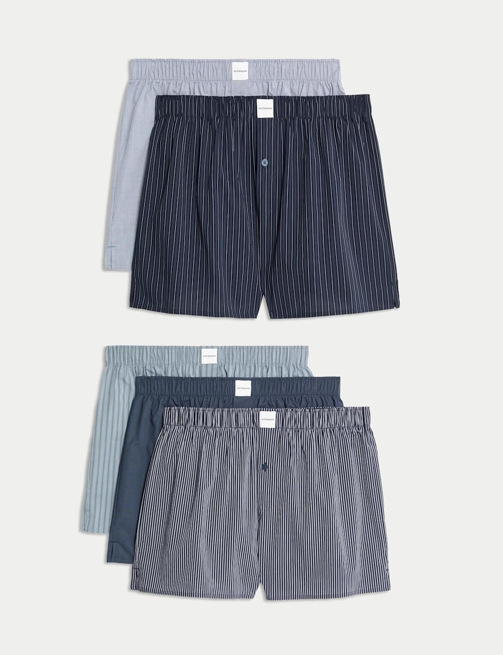 Autograph 5 Pack Pima Cotton Rich Striped Woven Boxers Blue Mix