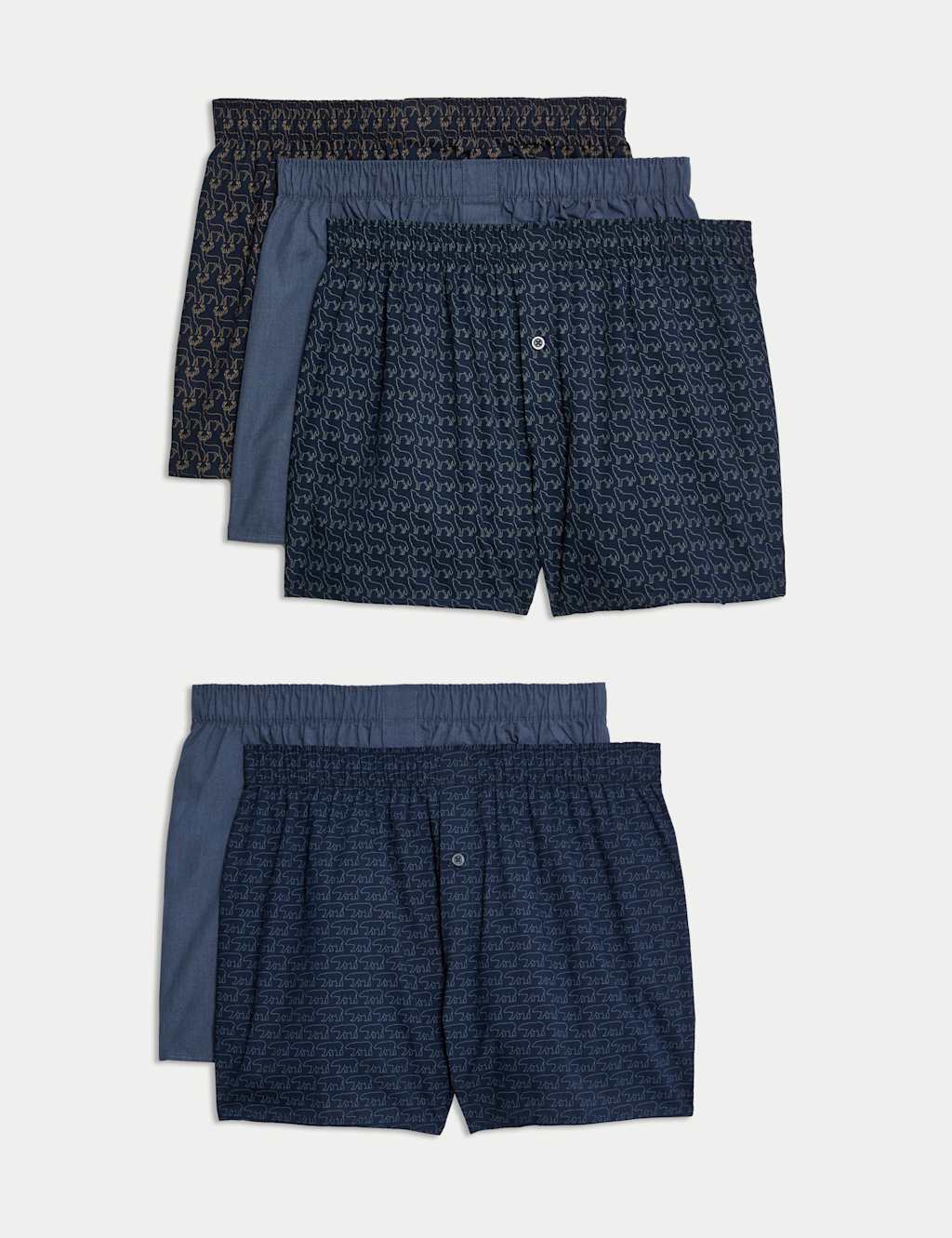 M&S 5pk Pure Cotton Animal Print Woven Boxers Navy Mix