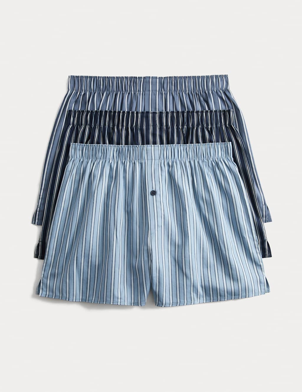 M&S 3pk Pure Cotton StayNew Striped Woven Boxers Chambray