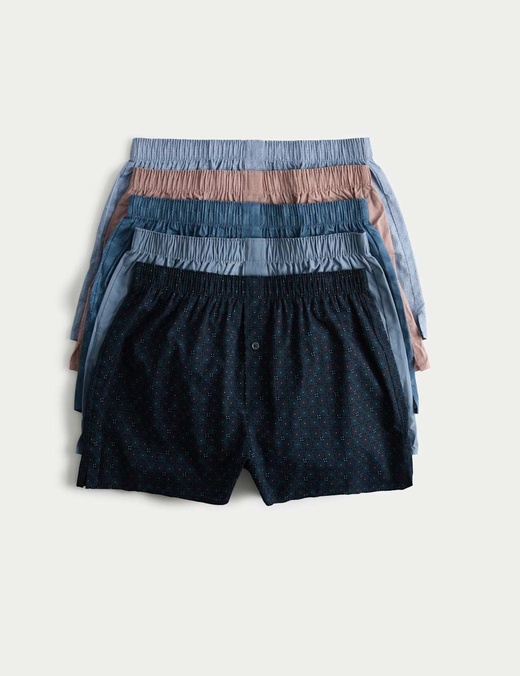 M&S Men's 5 Pack Pure Cotton Foulard Woven Boxers - 2XL - Navy Mix