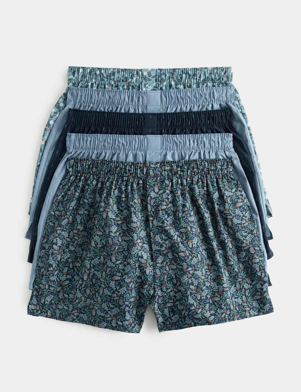 M&S Men's 5 Pack Cotton StayNew Floral Woven Boxers - 2XL - Blue Mix