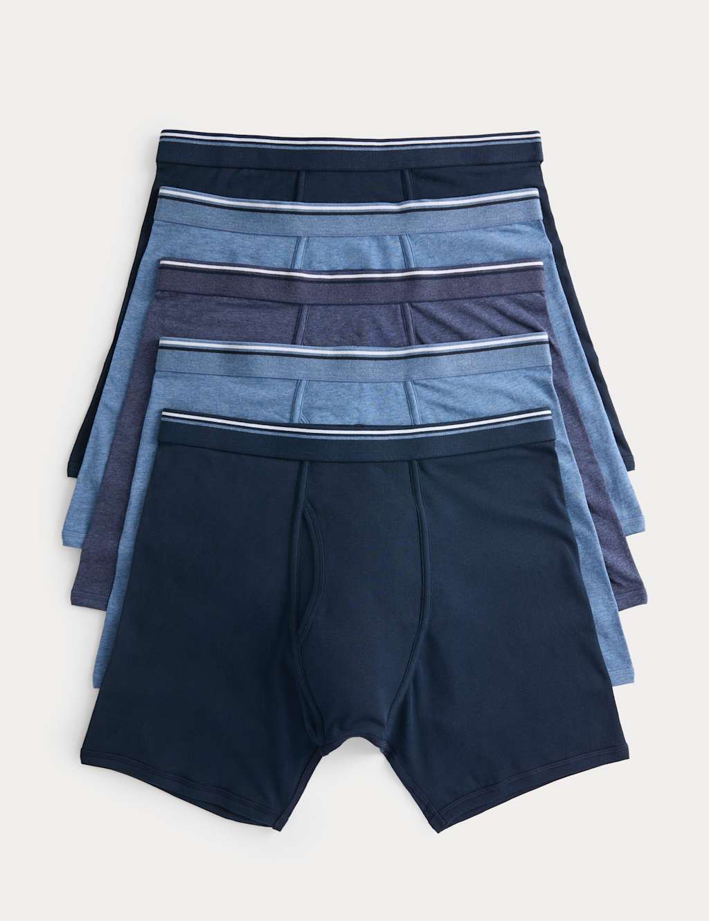 M&S 5pk Cotton Stretch Longer Length Trunks Blue Mix