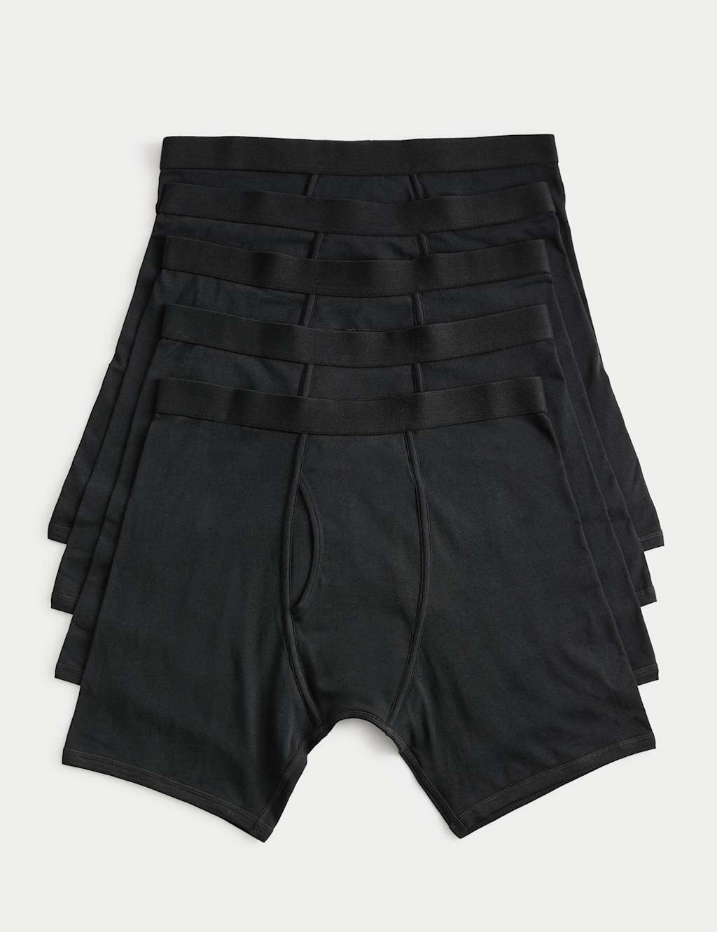 M&S 5pk Cotton Stretch Longer Length Trunks Black