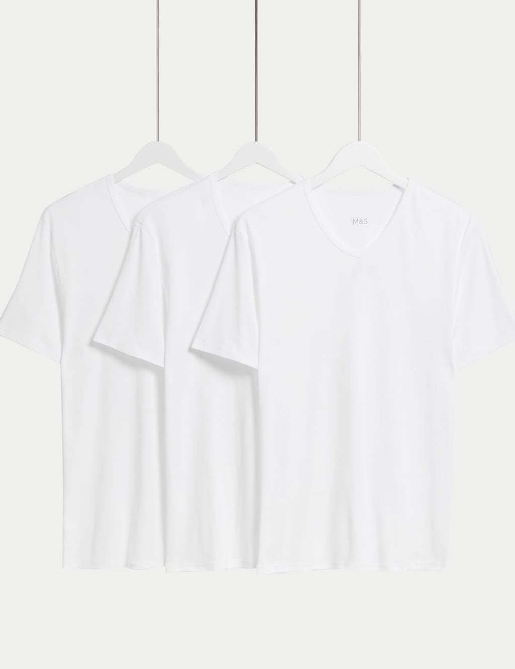 M&S Collection Men's 3pk Essential Cotton V-Neck T-Shirt Vests - White, White