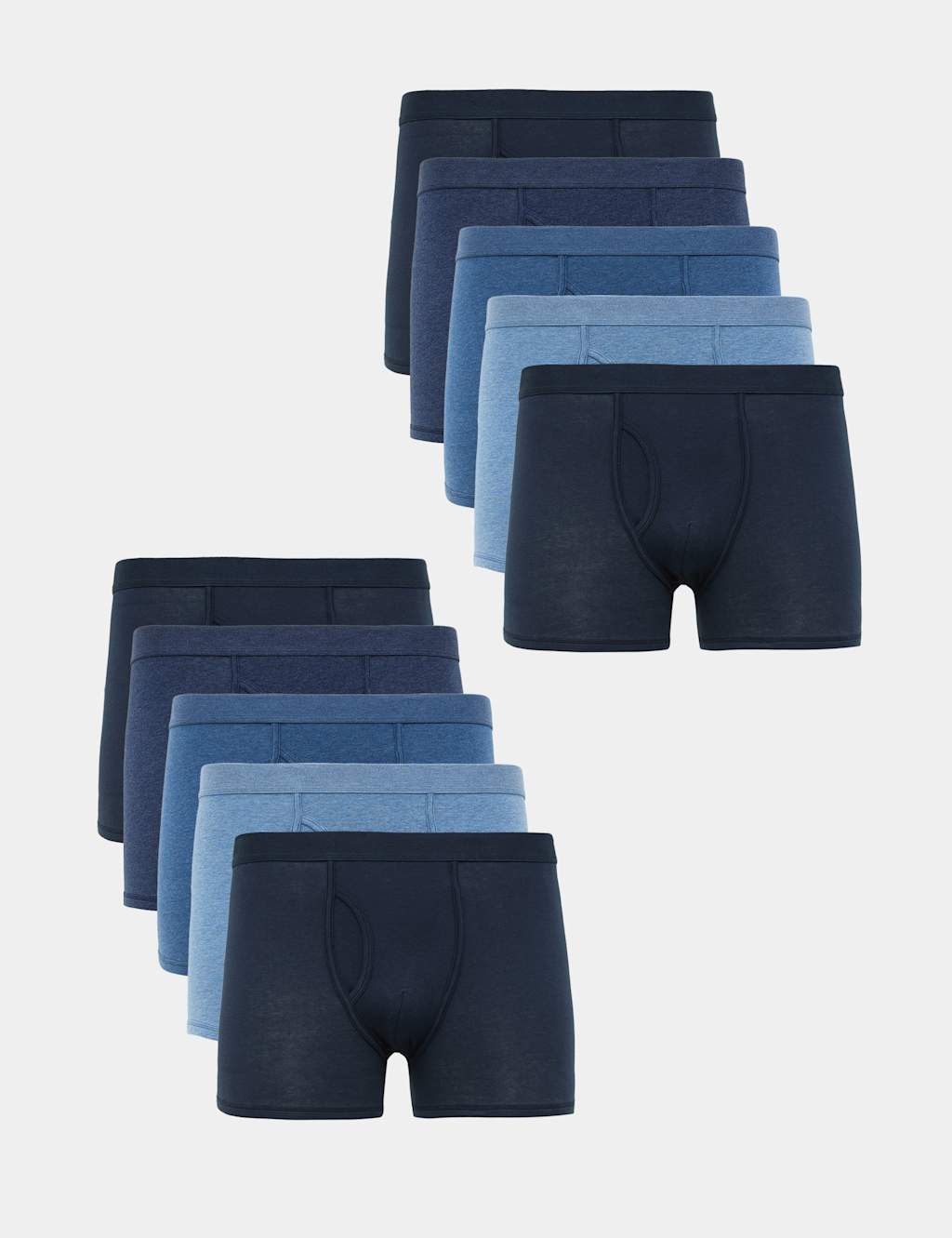 M&S Men's 10 Pack Cotton Rich Cool & Fresh Trunks - XL - Navy Mix