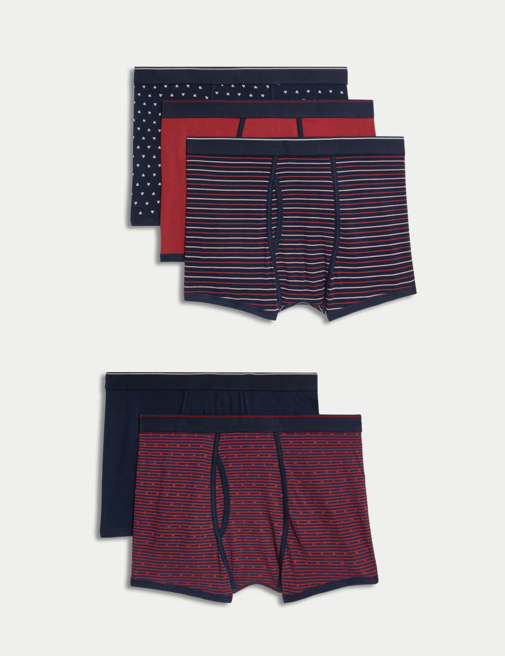 M&S Collection Men's 5pk Cotton Rich Stretch Cool & Fresh™ Valentines Trunks - Black Mix, Black Mix