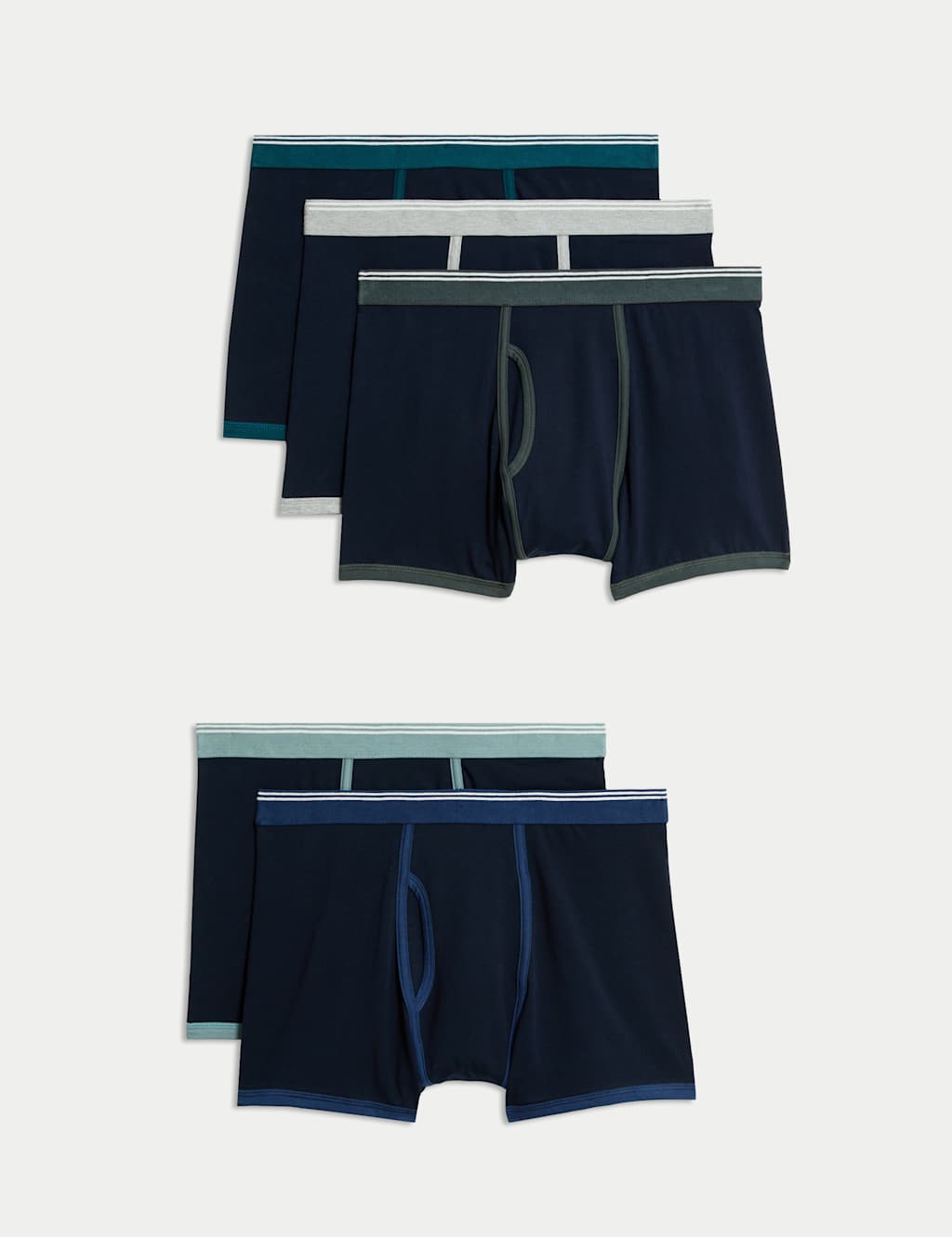 M&S 5pk Cotton Stretch Cool & Fresh Trunks Navy Mix