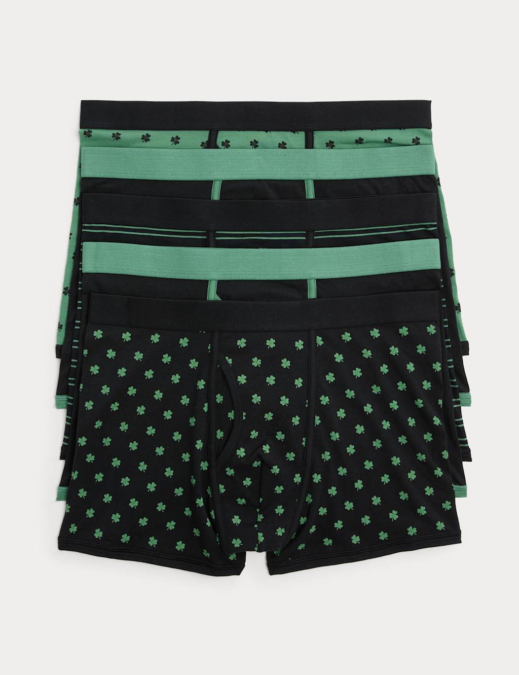 M&S Men's 5 Pack Cotton Stretch St. Patricks Day Trunks - S - Black Mix