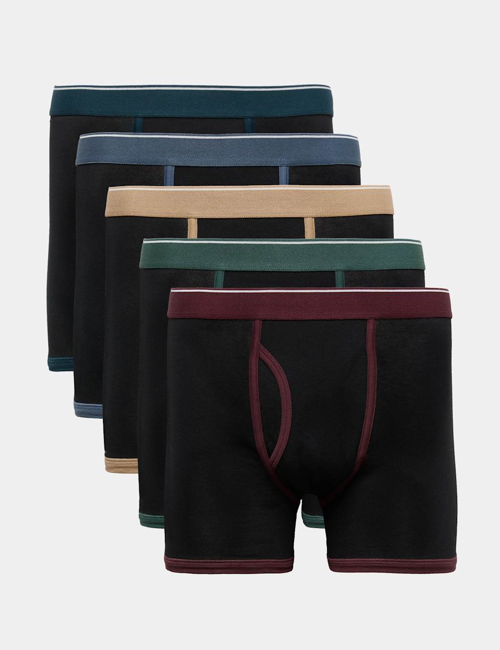 M&S Men's 5 Pack Cotton Stretch Trunks - M - Black Mix