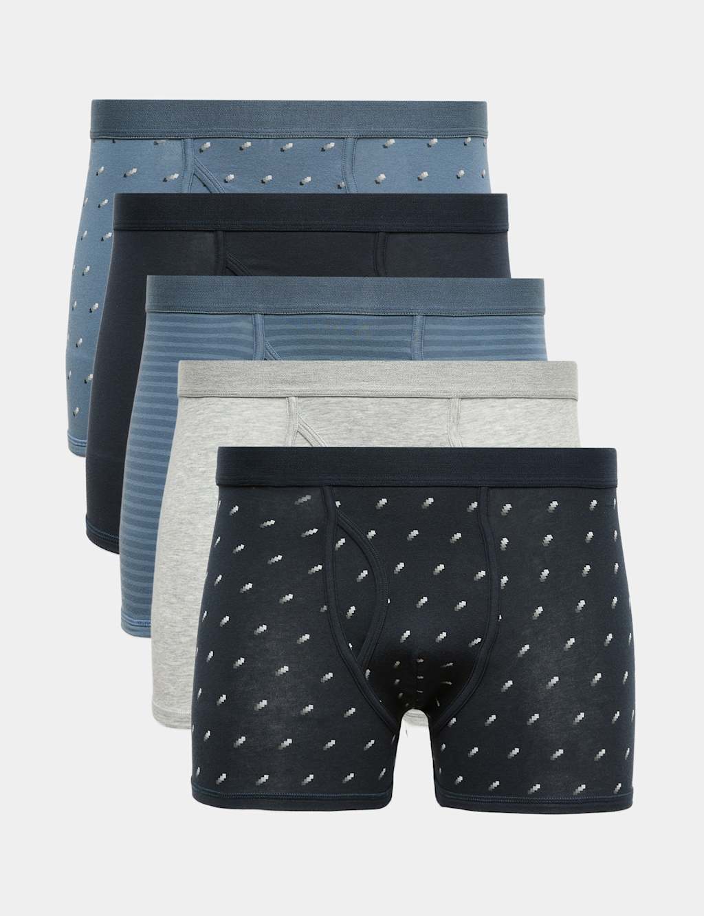 M&S Men's 5 Pack Cotton Stretch Geo Print Trunks - M - Blue Mix