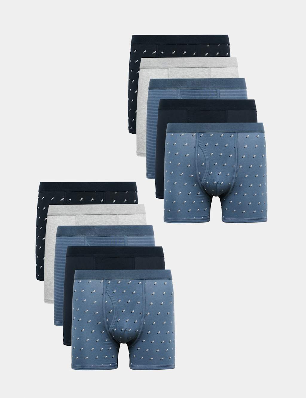 M&S Men's 10 Pack Cotton Stretch Pattern Trunks - L - Blue Mix