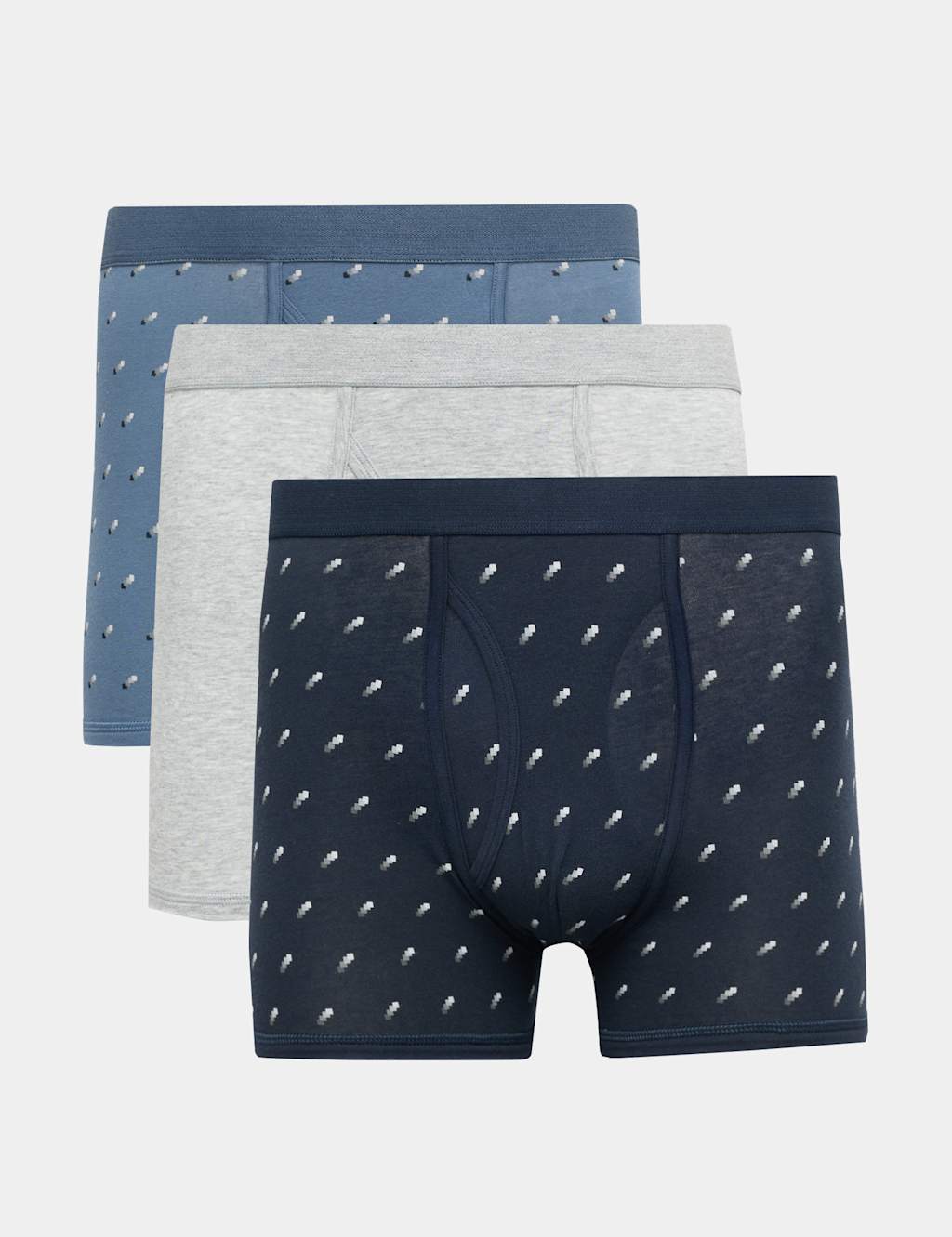 M&S Men's 3 Pack Cotton Stretch Print Trunks - 2XL - Blue Mix