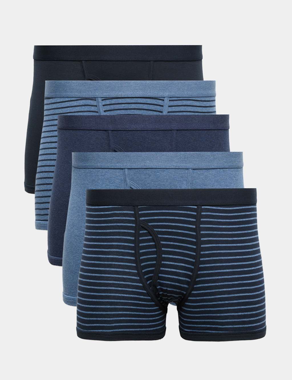 M&S Men's 5 Pack Pure Cotton Stretch Striped Trunks - XL - Navy Mix
