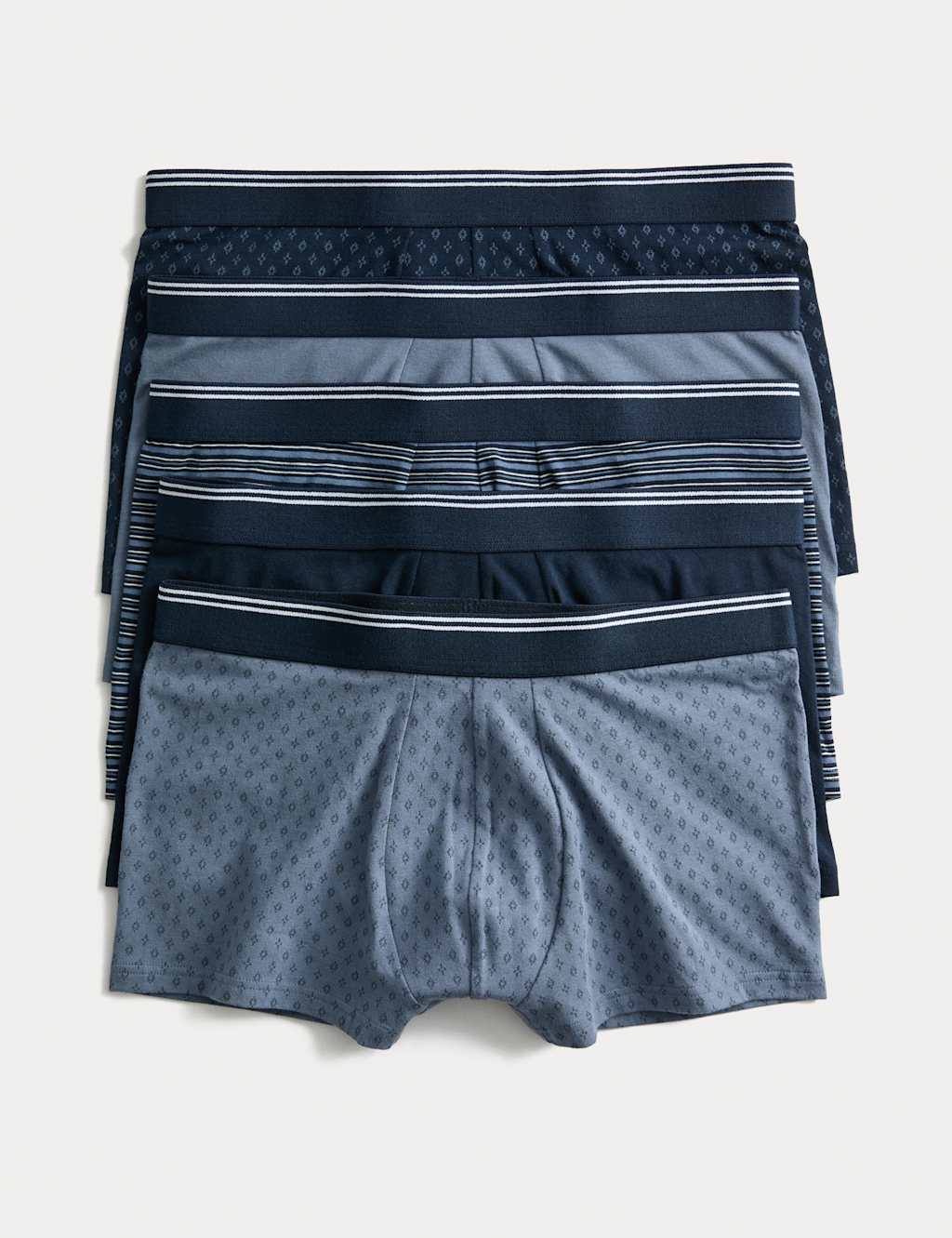 M&S 5pk Cotton Stretch Cool & Fresh Hipsters Blue Mix