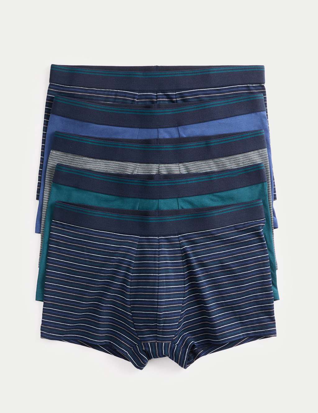 M&S 5pk Cotton Stretch Cool & Fresh Striped Hipsters Teal Mix