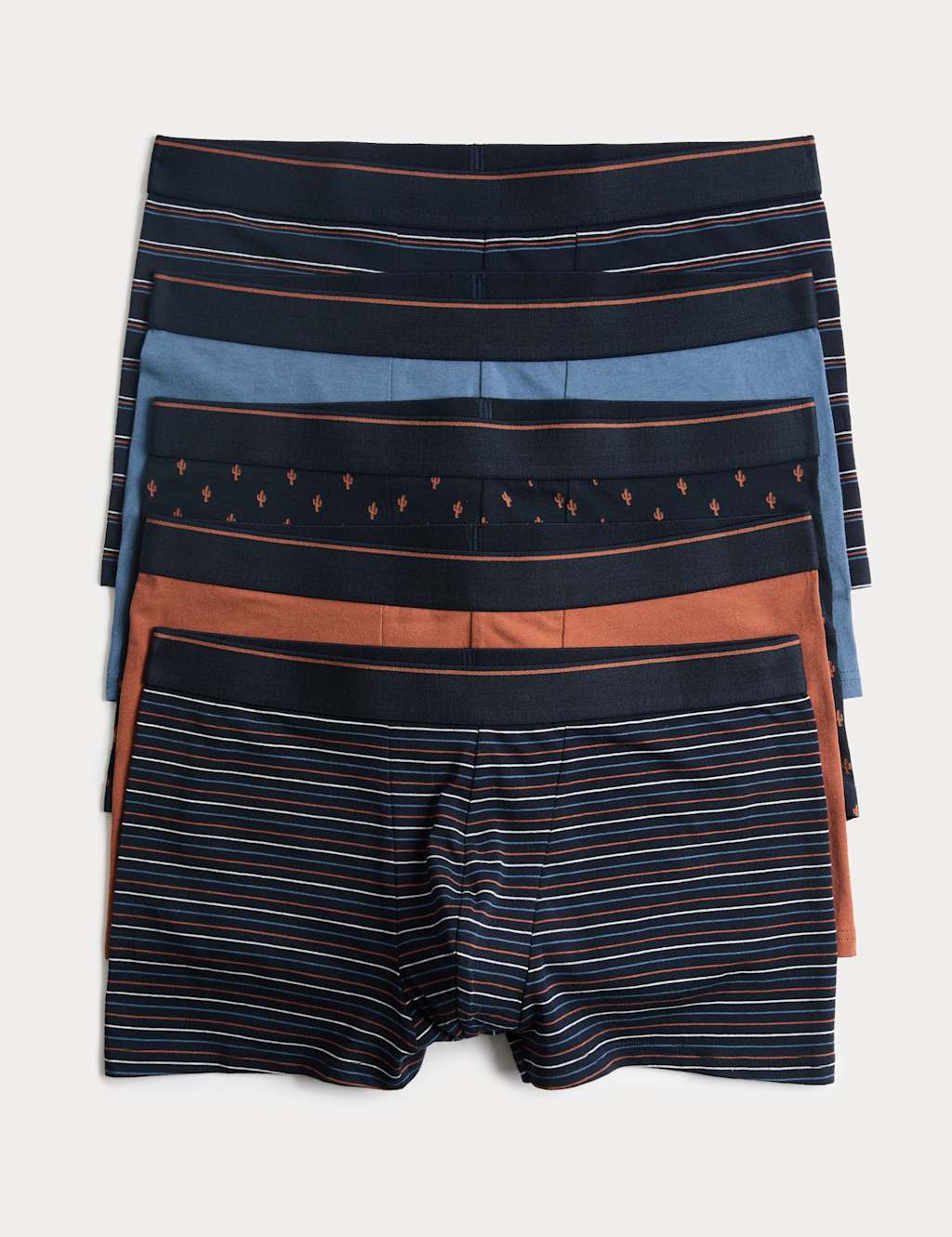 M&S Men's 5pk Cotton Stretch Cactus Hipsters - S - Navy Mix