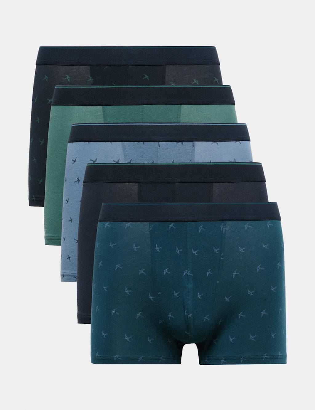 M&S Men's 5 Pack Cotton Stretch Swallow Print Hipsters - S - Teal Mix