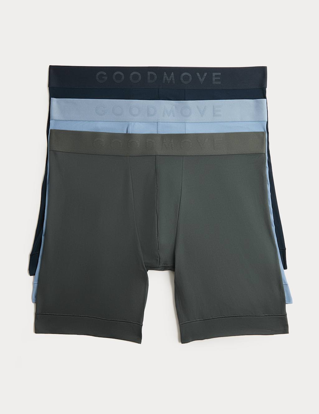 Goodmove Men's 3 Pack Secret Support Longer Length Trunks - XL - Blue Mix