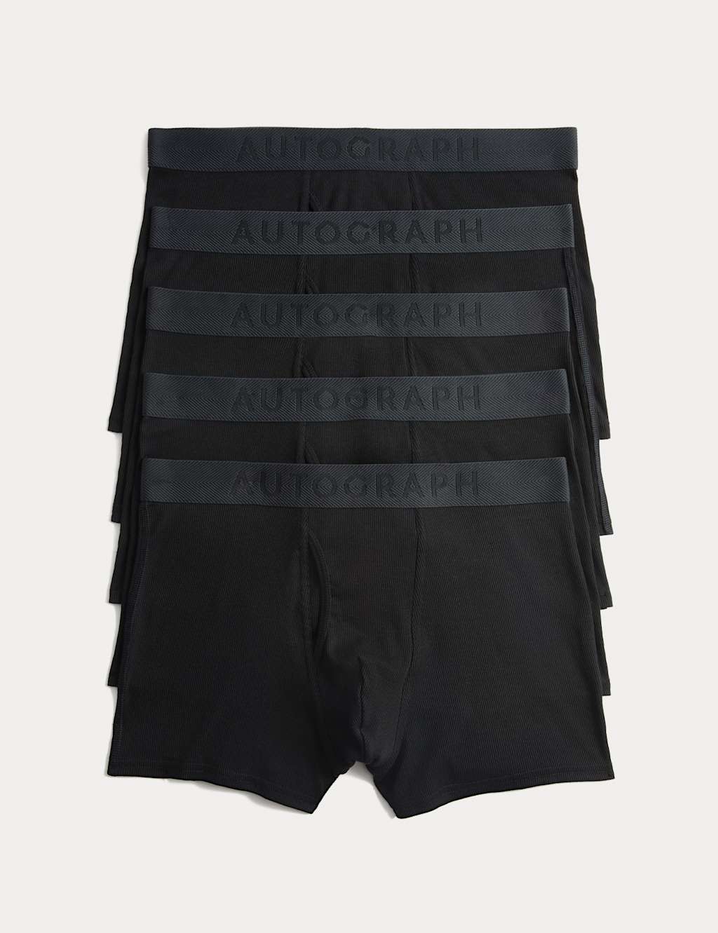 Autograph 5pk Cotton Rich Ribbed Stretch Trunks Black