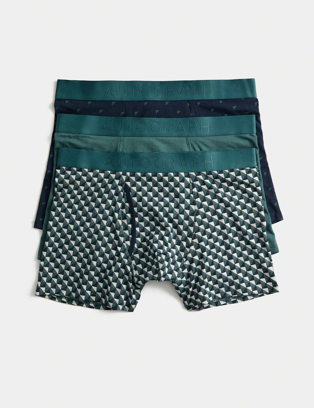 Autograph 3pk Supima Cotton Modal Geo Stretch Trunks Teal Mix