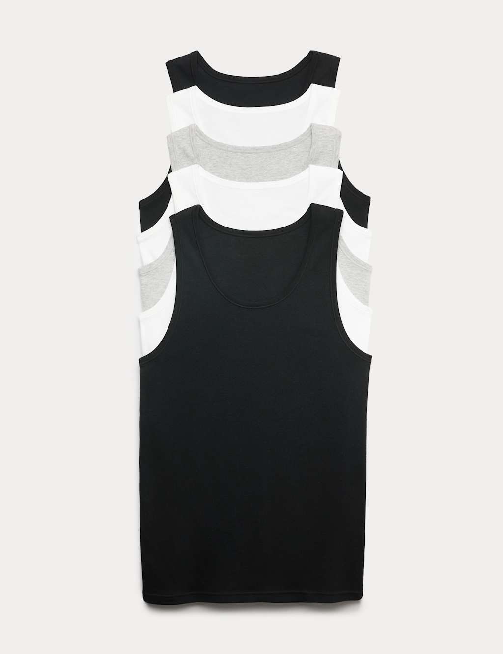 M&S Men's 5 Pack Pure Cotton Sleeveless Vests - L - Black/Grey