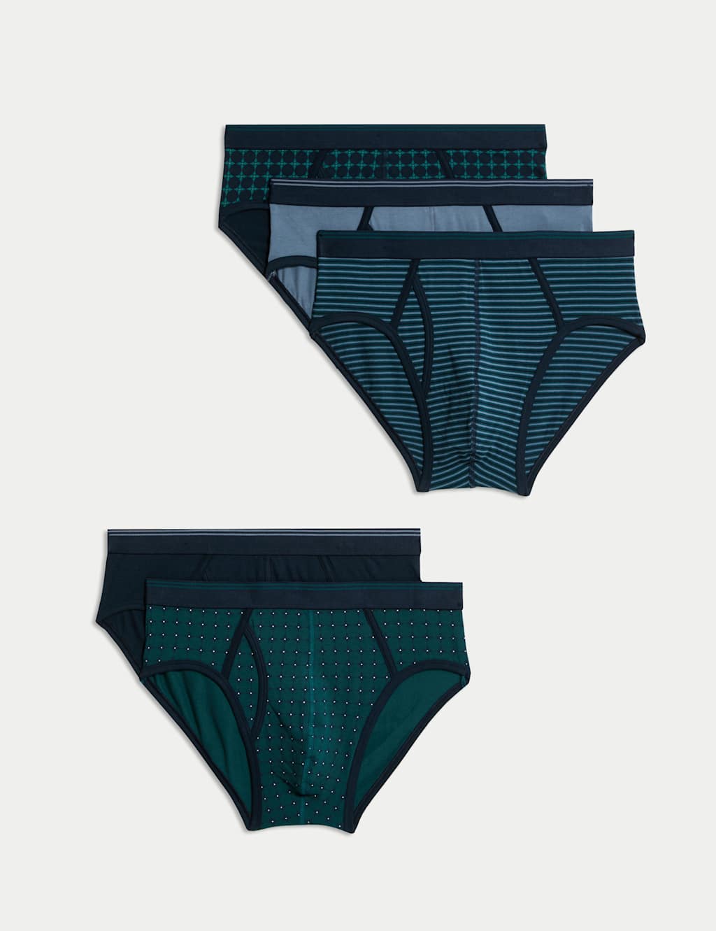 M&S 5pk Cotton Stretch Cool & Fresh Geometric Briefs Teal Mix