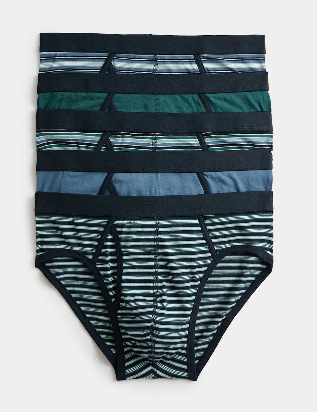 M&S 5pk Striped Cotton Rich Briefs Teal Mix