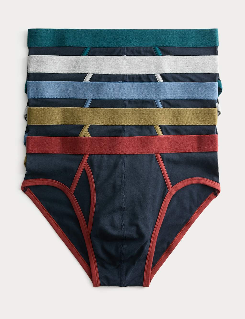 M&S Men's 5 Pack Cotton Rich Cool & Fresh Briefs - L - Navy Mix