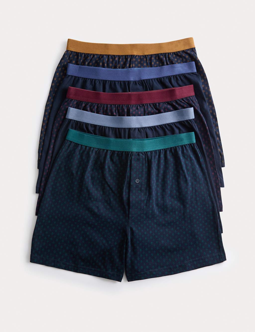 M&S 5pk Pure Cotton Cool & Fresh Geometric Jersey Boxers Navy Mix