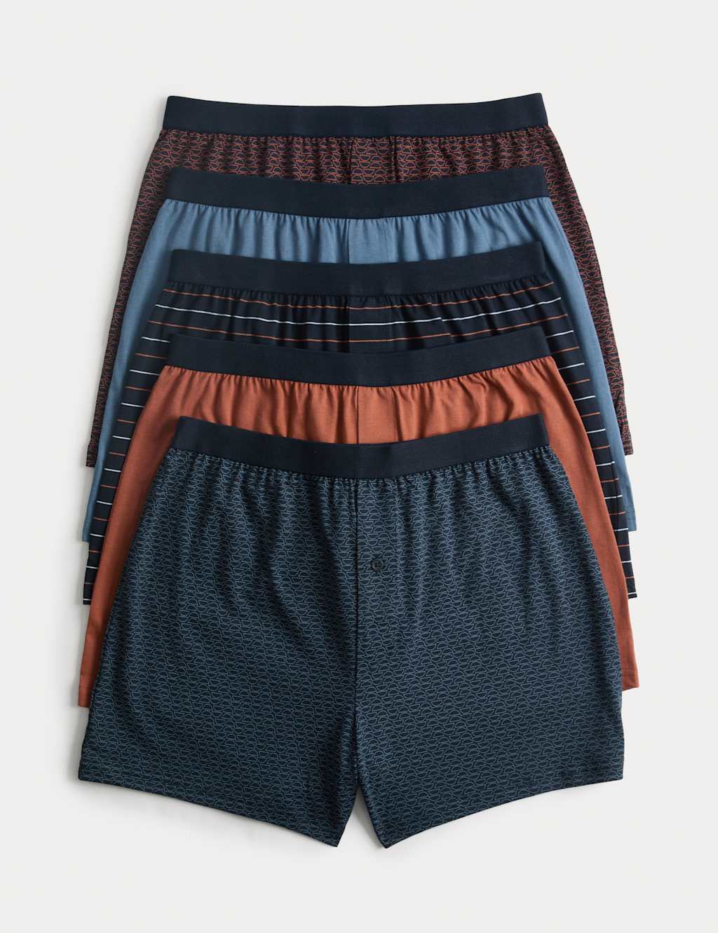 M&S Men's 5 Pack Pure Cotton Cool & Fresh Jersey Boxers - 2XL - Navy Mix