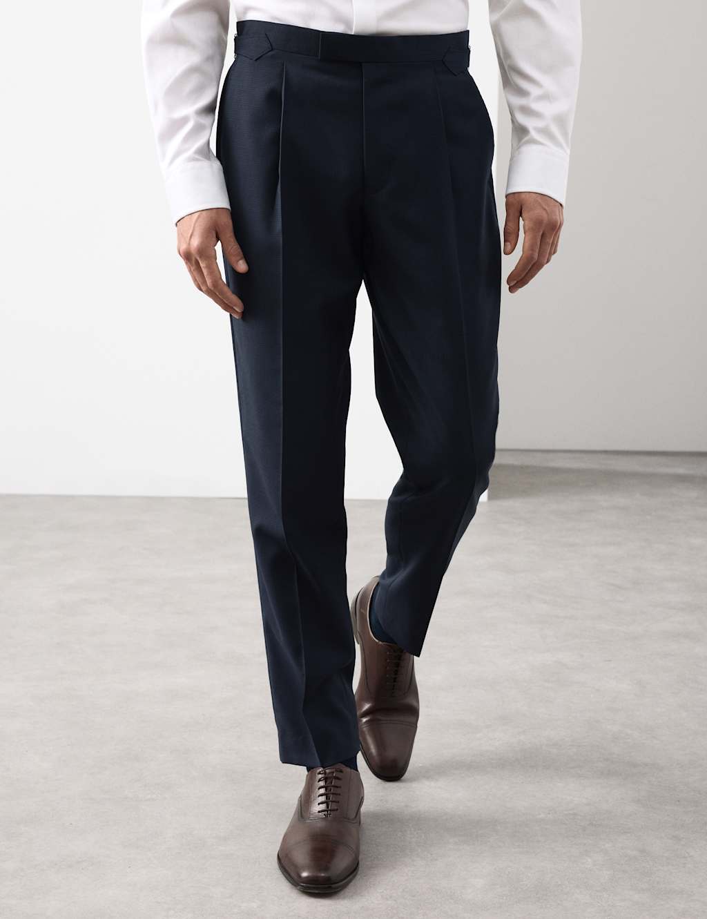 Autograph Tailored Fit Pure Wool Micro Check Trousers Navy