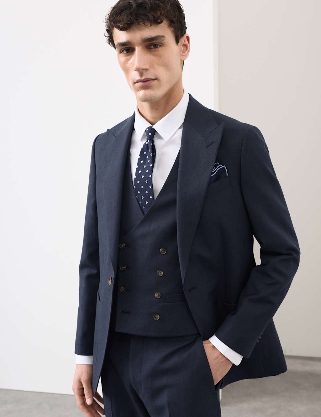 Autograph Men's Tailored Fit Wool Blend Textured Suit Jacket - 48 - Navy