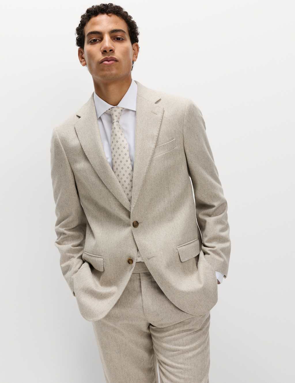 M&S Tailored Fit Wool Rich Tweed Suit Jacket Neutral Brown