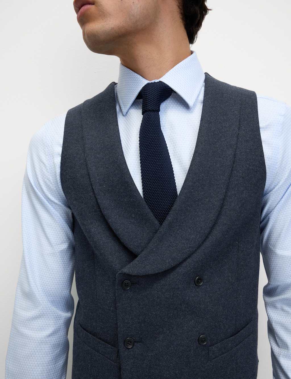 Wool Rich Tweed Double Breasted Waistcoat