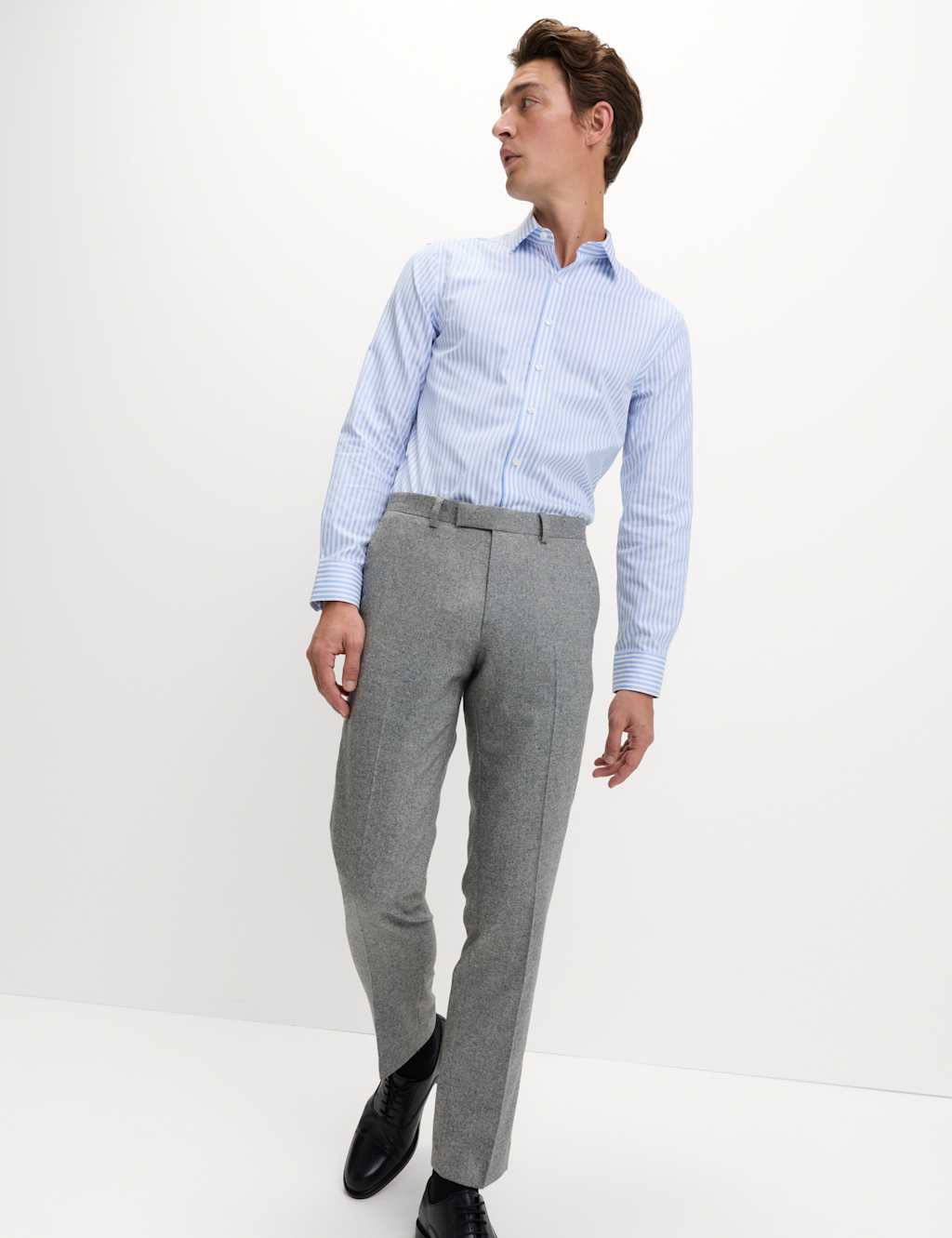 M&S Tailored Fit Wool Rich Tweed Suit Trousers Grey Marl