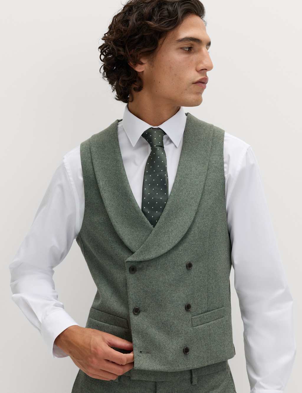 M&S Men's Italian Wool Blend Double Breasted Waistcoat - 48 - Green