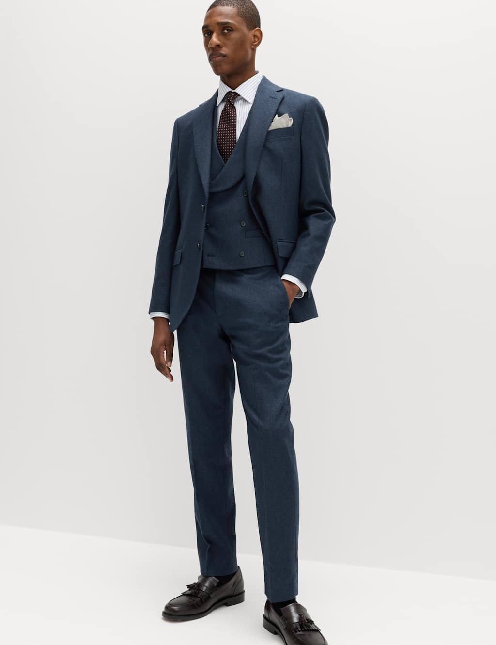 M&S Men's Tailored Fit Italian Wool Rich Tweed Suit Jacket - 48 - Navy