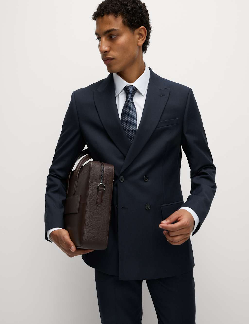 Slim Fit Double Breasted Jacket with Stretch