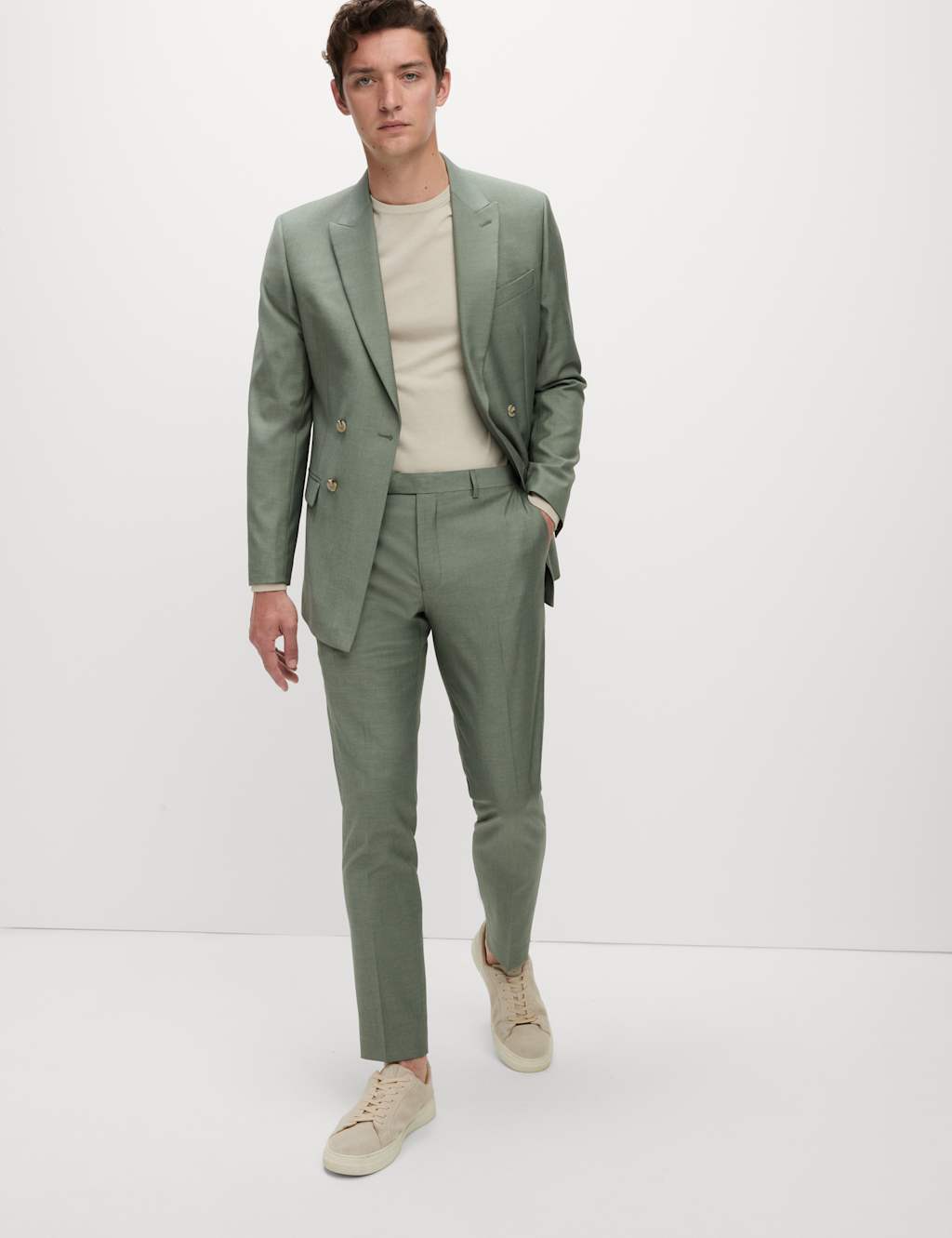 M&S Slim Fit Stretch Suit Trousers Light Green