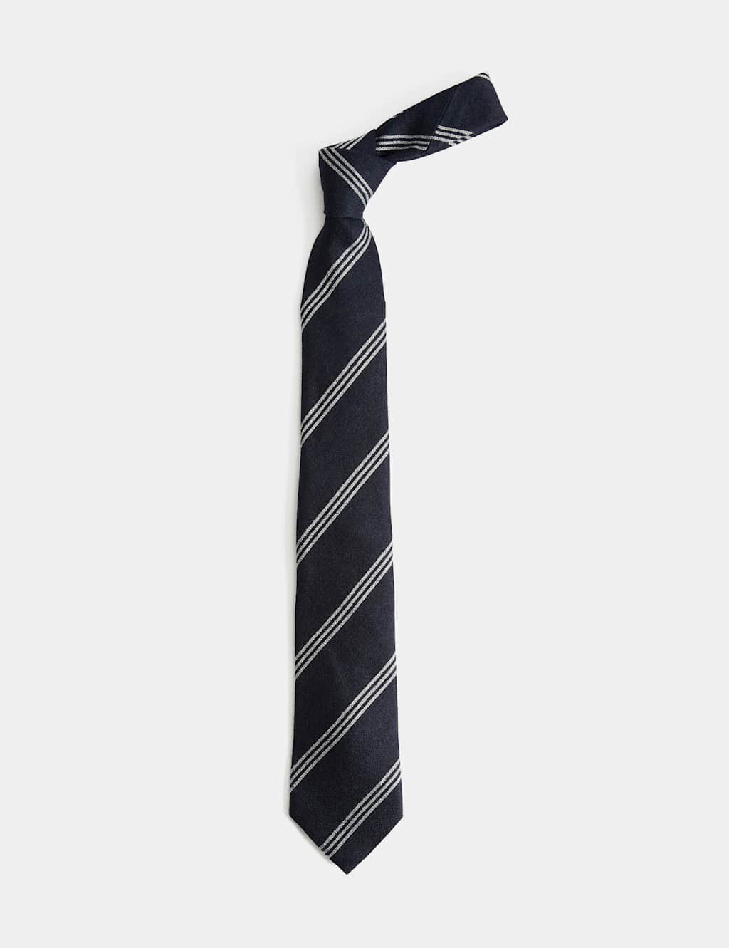 M&S Men's Wool Rich Triple Stripe Tie - Navy