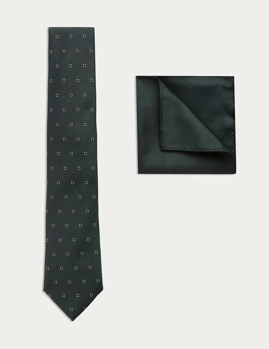 M&S Geometric Tie & Pocket Square Set Olive Mix