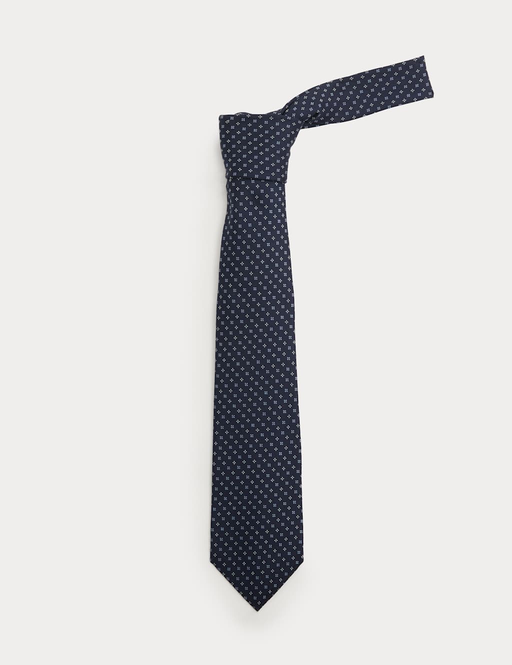 M&S Men's Pure Silk Geometric Tie - Navy