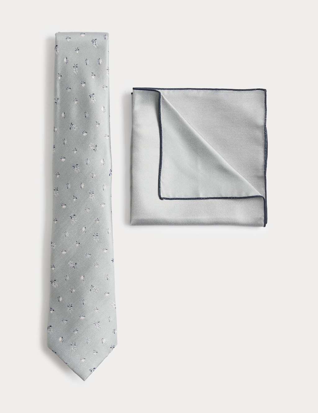 M&S Men's Pure Silk Ditsy Floral Tie and Handkerchief Set - Sage